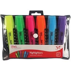 Stat Highlighter Chisel 2-5mm Tip Rubberised Grip Assorted Wallet of 6