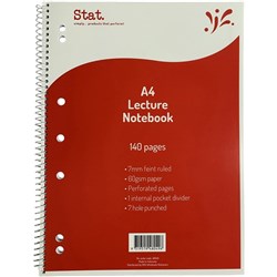 Stat Lecture Note Book Spiral A4 7mm Ruled 60gsm 140 Page Red PACK10