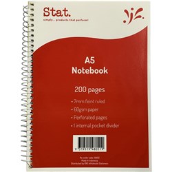 Stat Notebook A5 8mm Ruled 60gsm 200 Page Red
