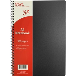 STAT NOTEBOOK A4 7MM RULED 60gsm Black Pp Cover 120 Pages Pack of 10