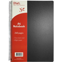 STAT NOTEBOOK A4 7MM RULED 60gsm Black Pp Cover 240 Pages Pack of 5