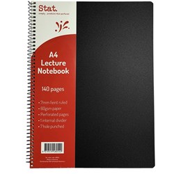 Stat Lecture Notebook A4 7mm Ruled 60gsm 140 Page Poly Cover Black PACK10