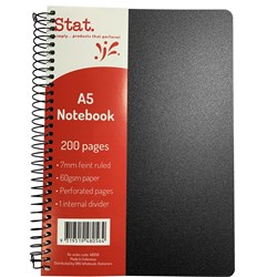 STAT NOTEBOOK A5 8MM RULED 60gsm Black Pp Cover 200 Pages Pack of 5