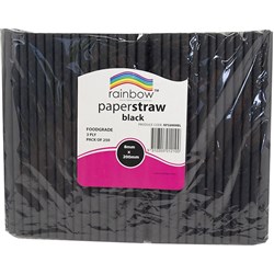 Rainbow 8mm Paper Straws Black Pack of 250