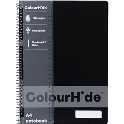 ColourHide Spiral Notebook A4 Side Bound 120 Page Black