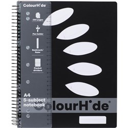 ColourHide Subject Book A4 5 Subject Side Bound 250 Page Black
