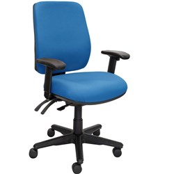 Buro Roma High Back Task Chair 3 Lever With Arms Blue Fabric Seat and Back