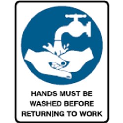 Brady Safety Sign Hands Must Be Washed Polypropylene 300W x 450mmH White/Blue/Black