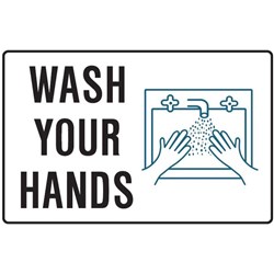 Brady Safety Sign Wash Your Hands (With Picto) 300W x 225mmH Poly White/Black/Blue