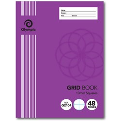 OLYMPIC EXERCISE BOOK 225mm x 175mm 10mm Grid Qld Ruling 48 Pages Pack of 20