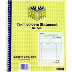 Spirax 500 Tax Invoice & Statement Book Carbonless Quarto 50 Duplicate Sets S/O