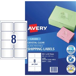 Avery Crystal Clear Laser Address Labels White L7565 99.1x67.7 mm 8UP 200 Labels