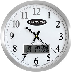 Carven Wall Clock 35cm LCD Calendar Aluminium Frame