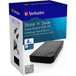 Verbatim Store 'n' Save Desktop Hard Drive USB 3.0 4TB Black